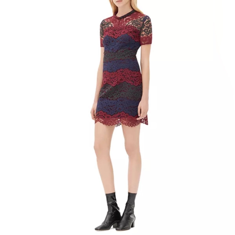 Sandro Paris “Rodney”  Colorblock (Red Blue Green) Lace Mini Dress Size 3